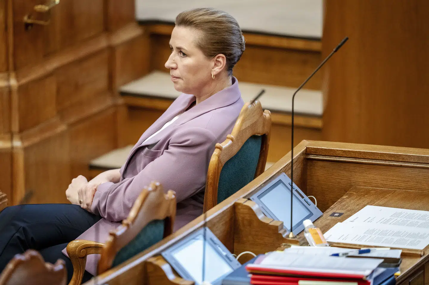 Statsminister Mette Frederiksen (S) under et møde i Folketingssalen. (Arkivfoto).