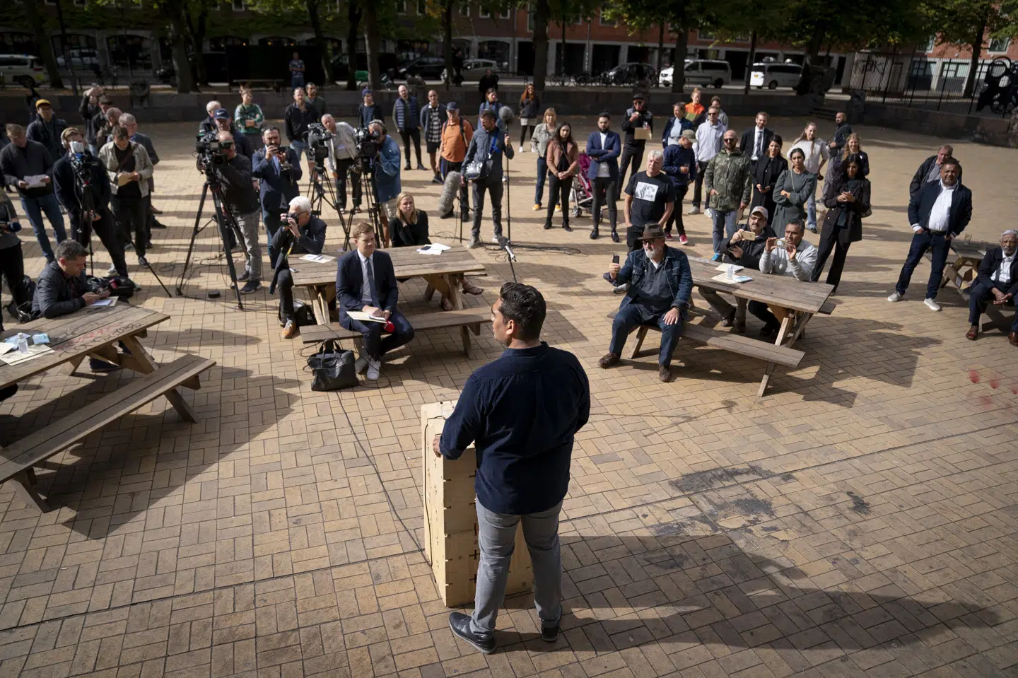 Anført af Sikandar Siddique blev Frie Grønne præsenteret som parti tilbage i september 2020 på Blågårds Plads på Nørrebro i København. Her var også Uffe Elbæk tilstede. (Arkivfoto).