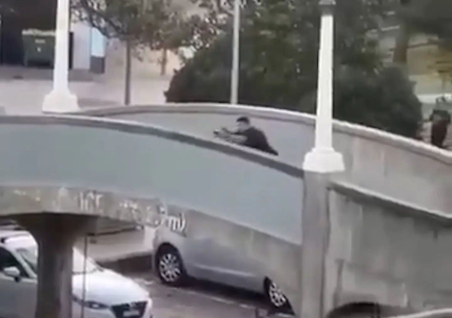 Video af den ene terrorist, der står og skyder på en bro ved Bondi Beach.