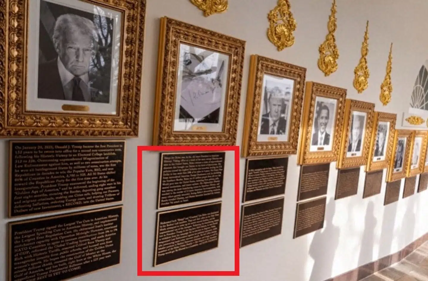 De nye beskrivelser under tidligere præsidenters portrætter i Det Hvide Hus vækker opsigt. Særligt teksten under Joe Biden.