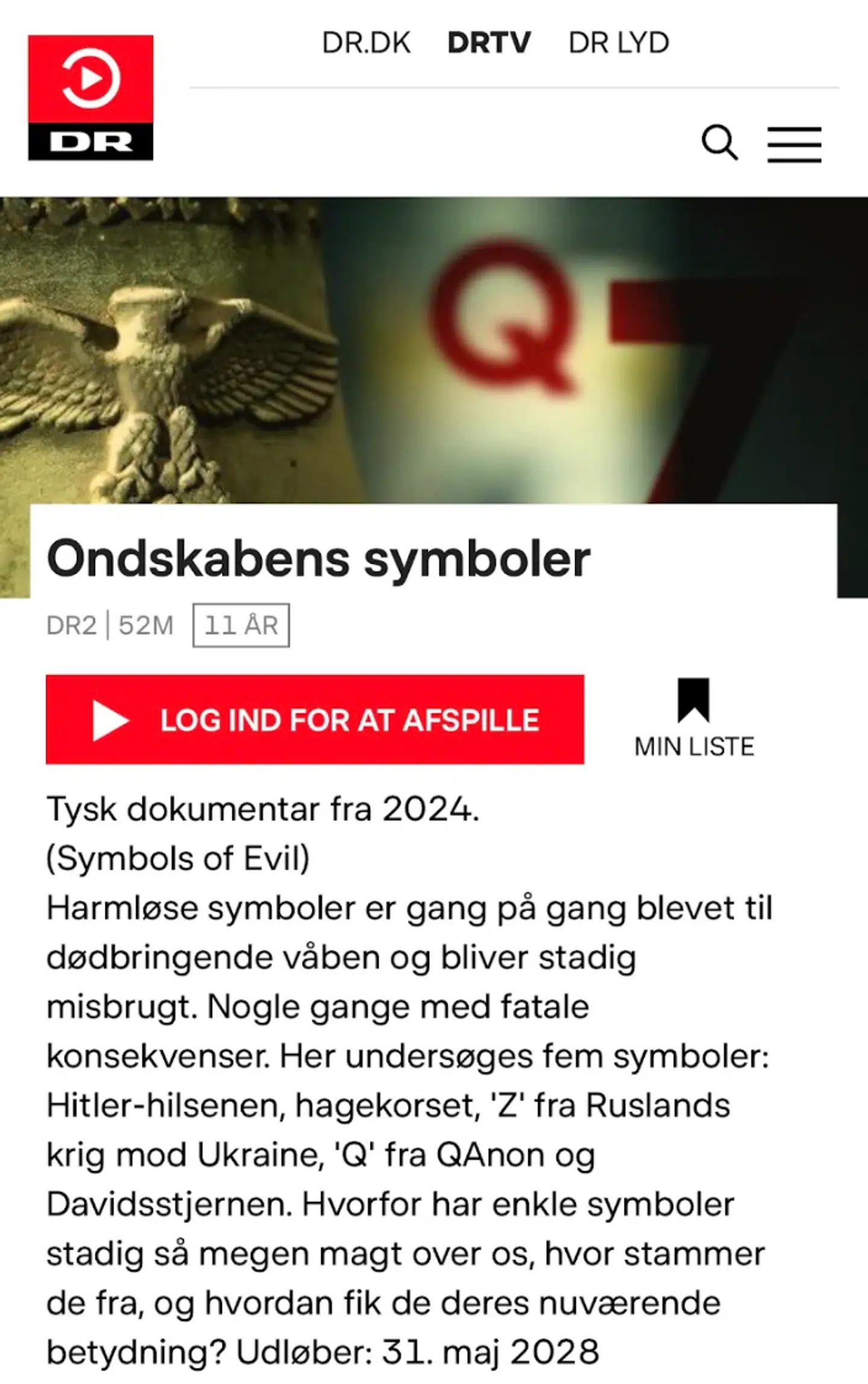 Her ses programteksten, før der blev lavet ændring af DR.