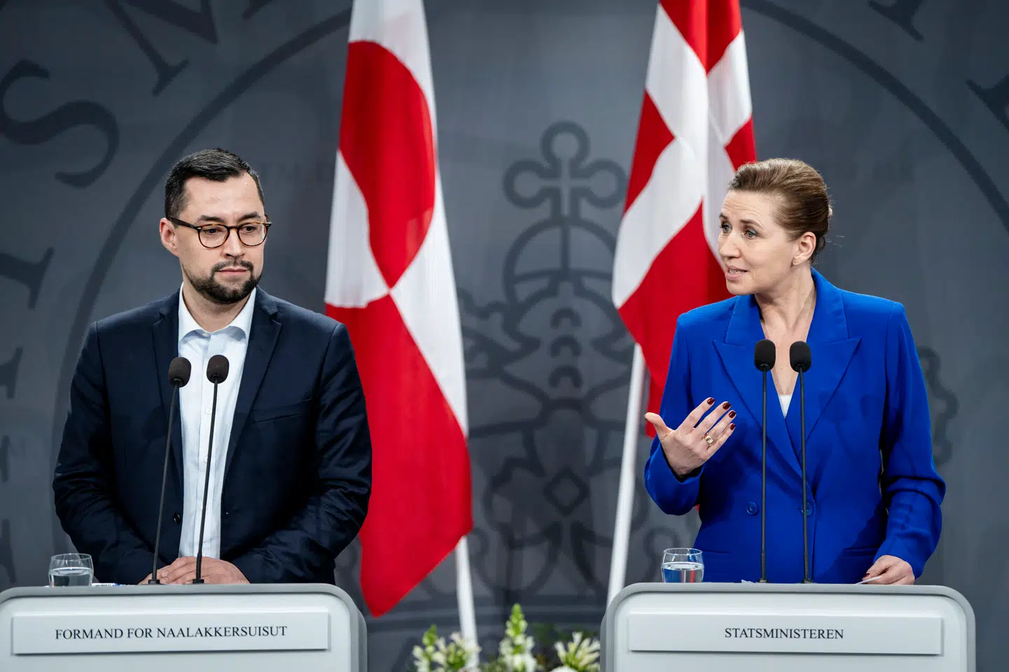 Pressemøde med statsminister Mette Frederiksen og Mute B. Egede i Spejlsalen i Statsministeriet, fredag den 10. januar 2025. Foto: Mads Claus Rasmussen, Scanpix.