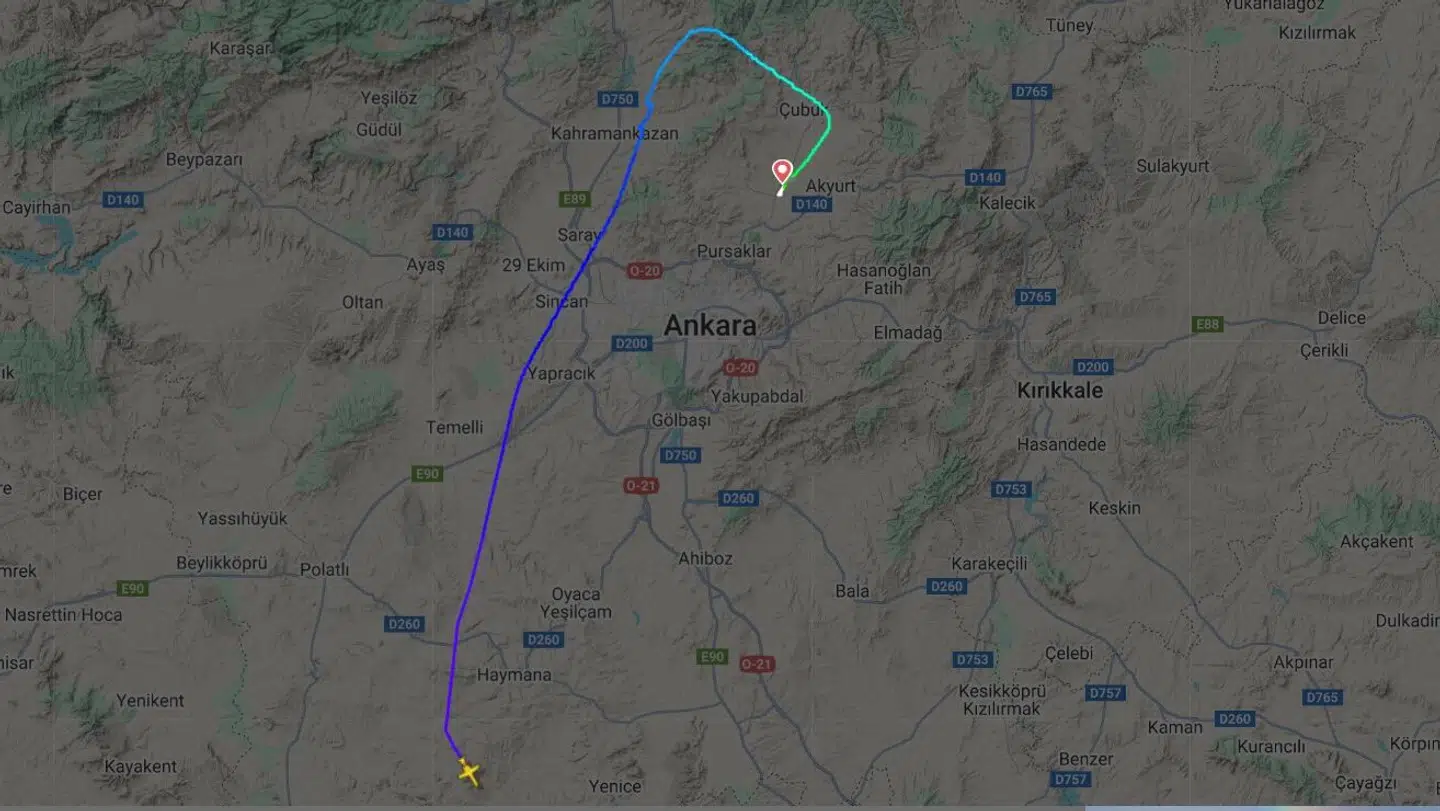 Her ses privatflyets rute.