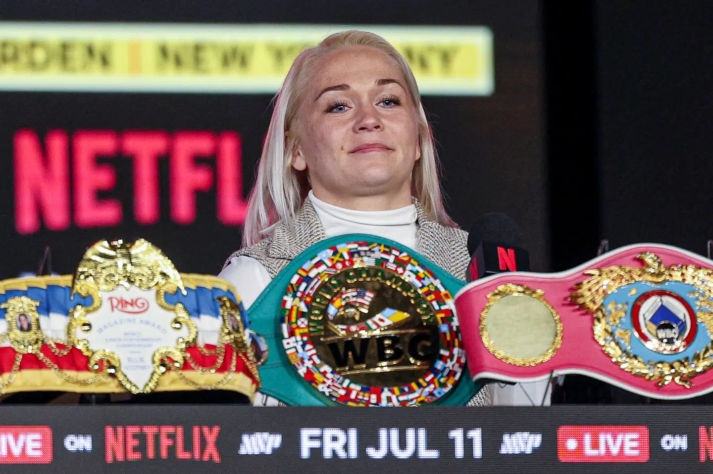 Dina Thorslund var i sommer på plakaten ved et stort boksestævne i Madison Square Garden, men kom aldrig i kamp. I stedet endte alle VM-bælterne hos australieren Cherneka Johnson, som danskeren er ivrig efter at møde i det nye år. (Arkivfoto).