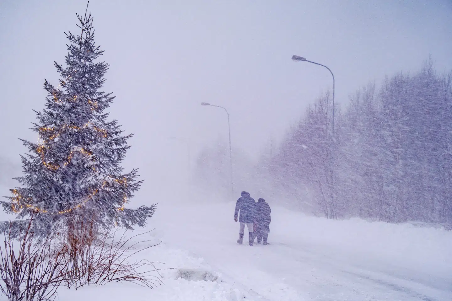 Stormen Johannes har ramt dele af Sverige, Norge og Finland med kraftige vinde og sne. Her er det i byen Hemavan i det nordlige Sverige nær grænsen til Norge.