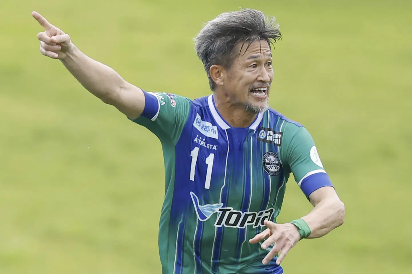 Japanske Kazuyoshi Miura under en kamp for Atletico Suzuka i 2024. Trods alderen i slutningen af 50'erne fortsætter han sin professionelle karriere. (Arkivfoto).