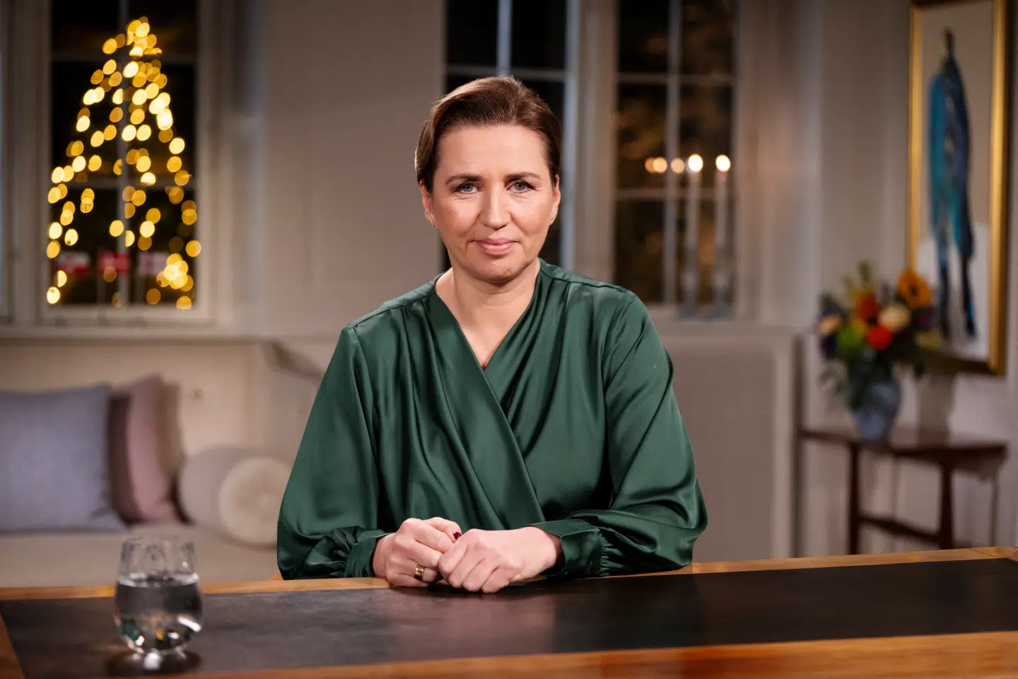 Sådan så det ud, da Mette Frederiksen var klar til at holde nytårstale på Marienborg i Kongens Lyngby 1. januar 2025.