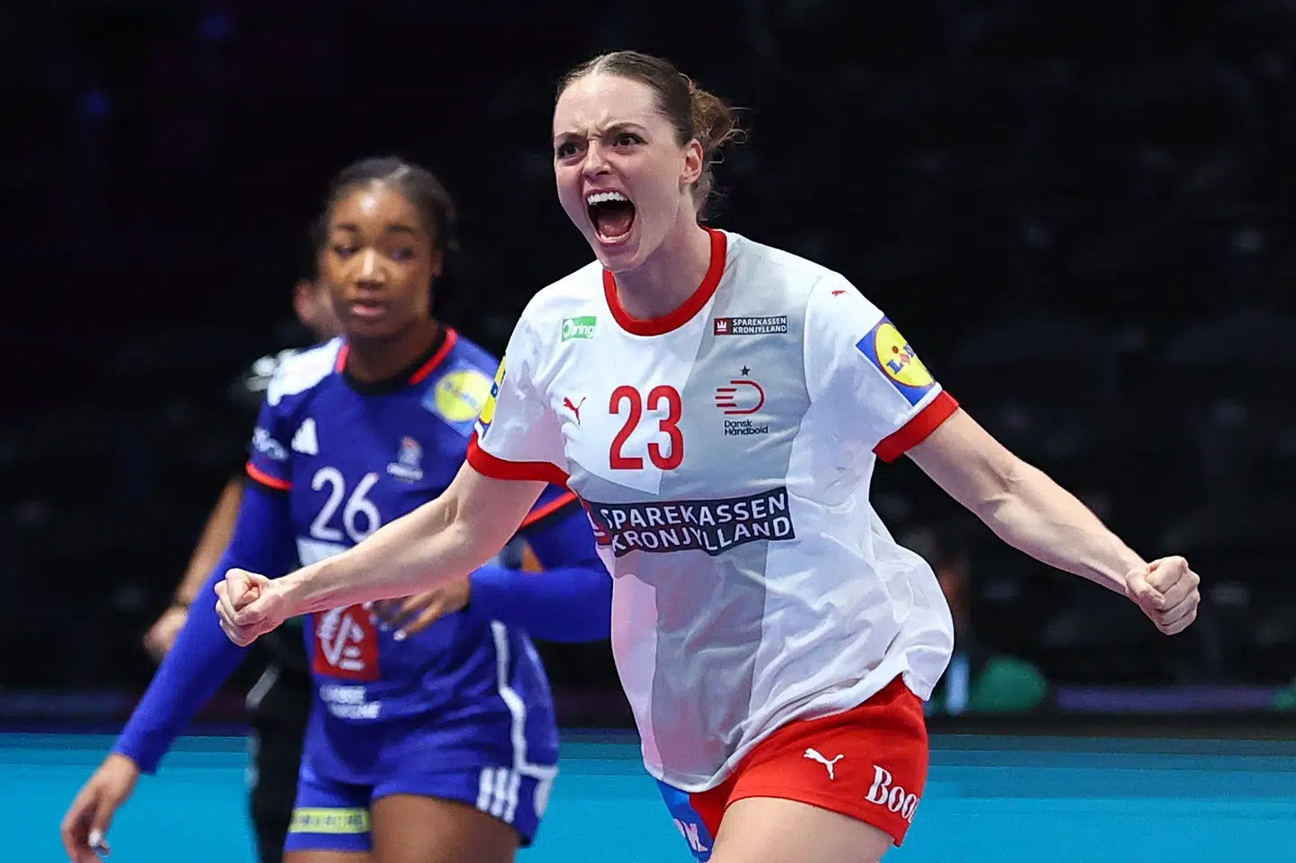 Kristina Jørgensen jubler over en scoring mod Frankrig ved VM i december. (Arkivfoto).