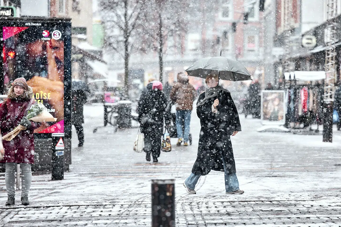 Sneen falder allerede tæt i Aarhus mandag den 5. januar.