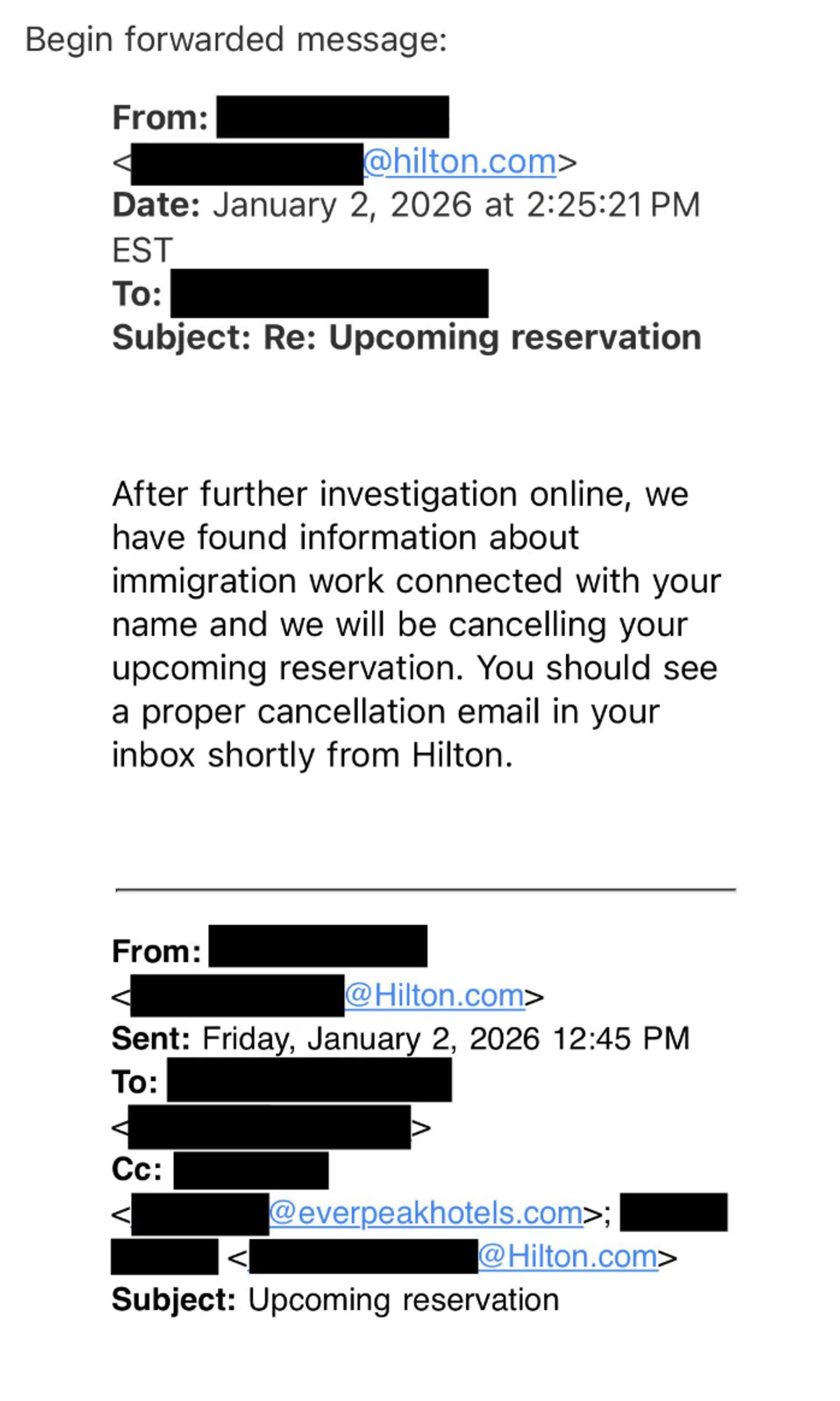 Her ses en del af korrespondancen, som Homeland Security har lagt frem.