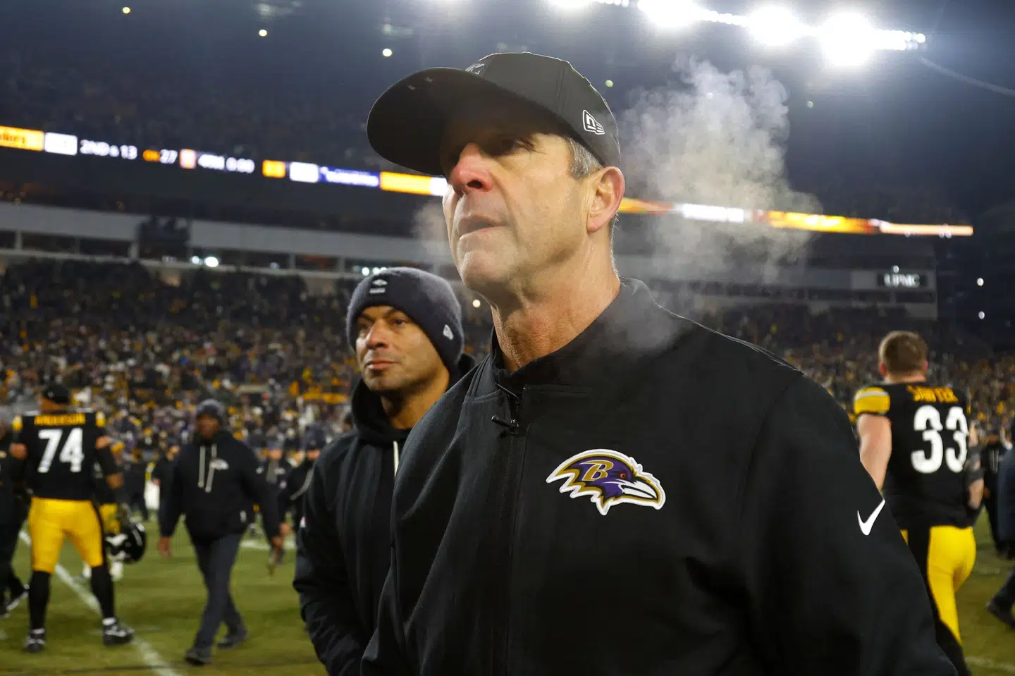 John Harbaugh blev tirsdag fyret af Baltimore Ravens efter 18 år som cheftræner for holdet. (Arkivfoto).