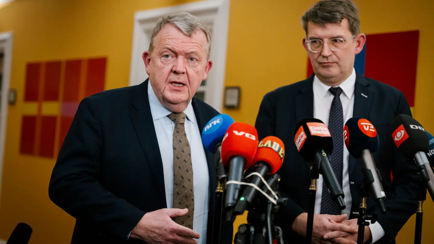 Her ses udenrigsminister Lars Løkke Rasmussen (M) og forsvarsminister Troels Lund Poulsen (V) efter mødet om forholdet til USA tirsdag aften i Det Udenrigspolitiske Nævn.