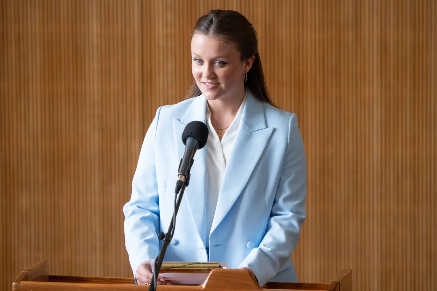 Prinsesse Isabella under sin første officielle tale på Aarhus Rådhus i forbindelse med prinsessens 18 års fødselsdag sidste år.