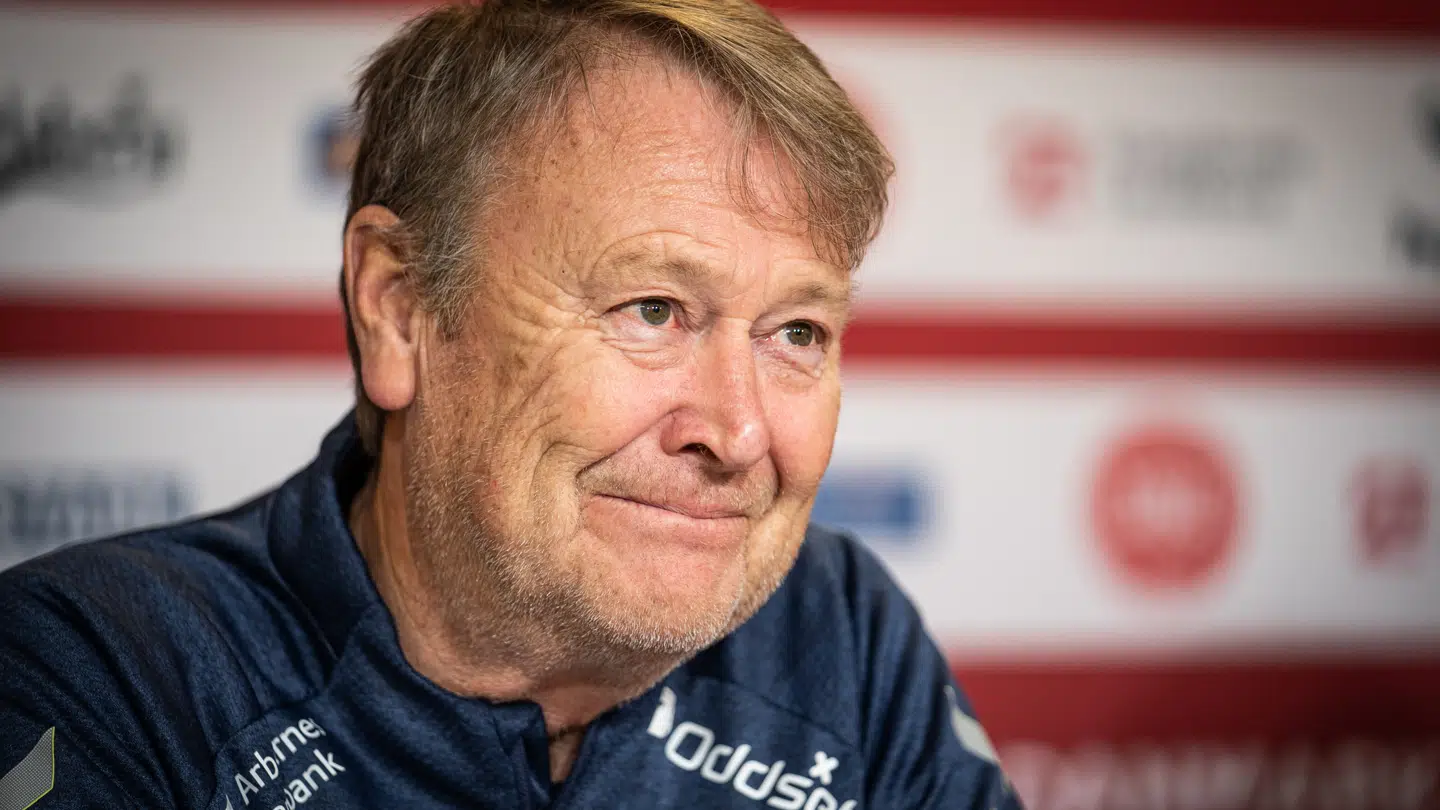Åge Hareide under et pressemøde med det danske landshold i 2019.