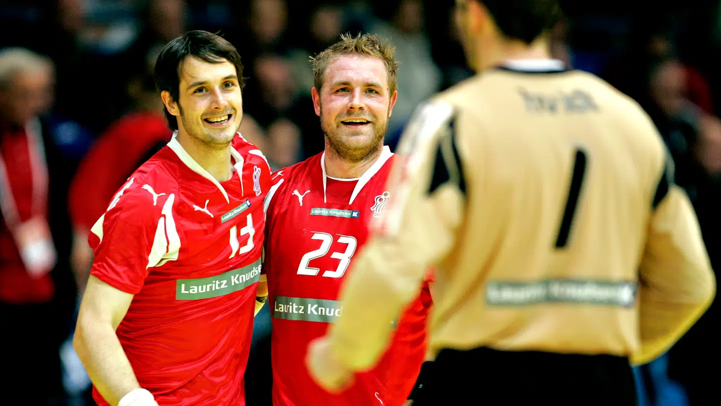 Joachim Boldsen (i midten) var med til at bringe Danmark til tops i international herrehåndbold.