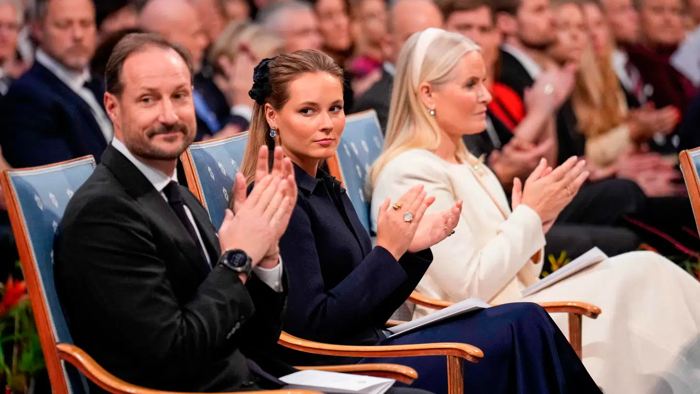 Norges kronprins Haakon, prinsesse Ingrid Alexandra og kronprinsesse Mette-Marit under uddelingen af Nobels fredspris 10. december.