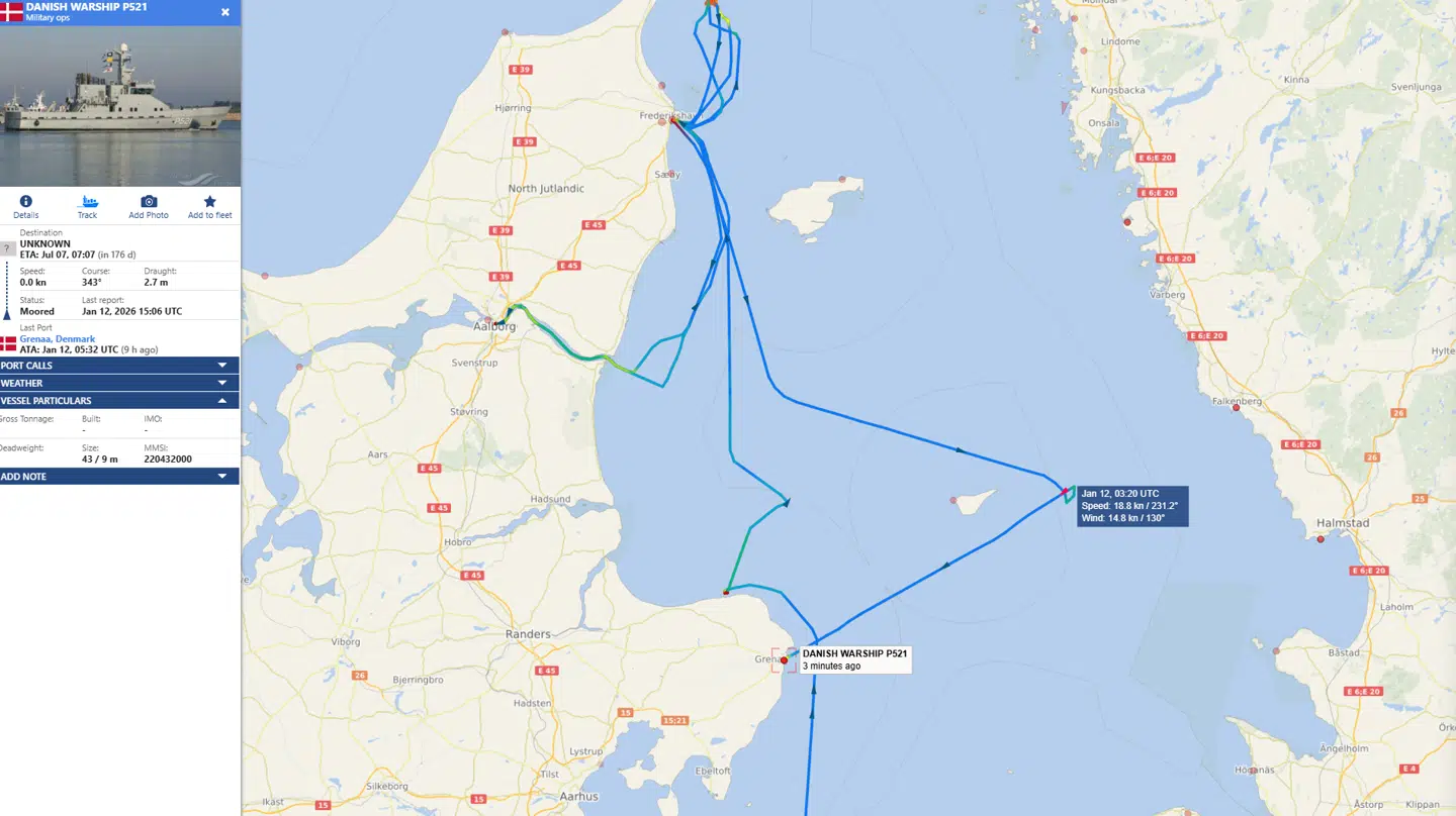 På billedet ses det danske patruljefartøj sejle ud fra Frederikshavn mod havene tæt på Anholt.