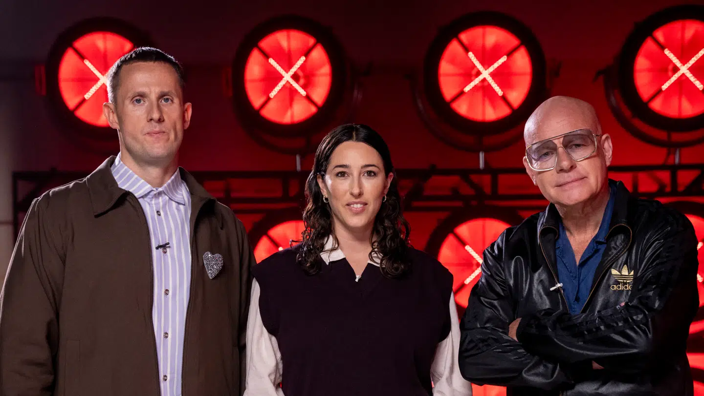 Dommerne Benjamin Hav, Drew Sycamore og Thomas Blachman klar i studiet, inden sæsonen gik i gang.