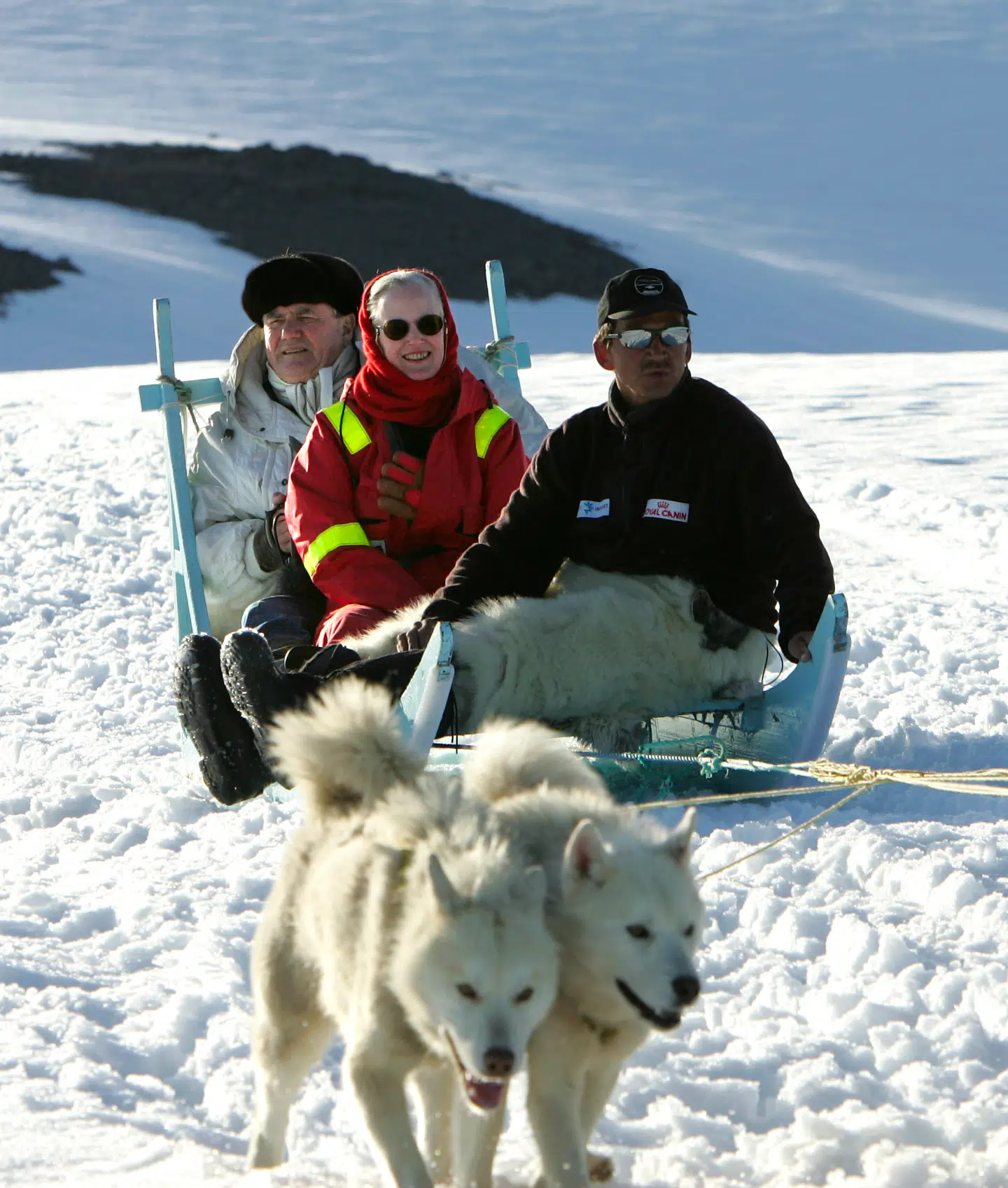 Dronning Margrethe og prins Henrik på hundeslæde under et besøg i Grønland i 2004.