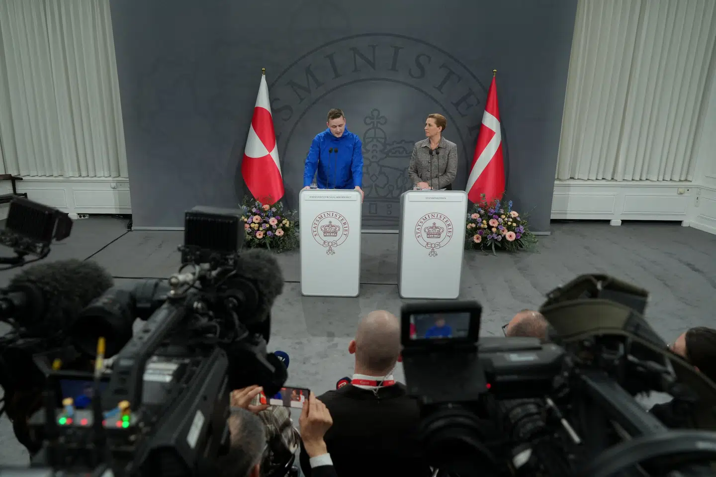 Jens-Frederik Nielsen, der er formand for Naalakkersuisut, Grønlands regering, og statsminister Mette Frederiksen (S) holdt fælles pressemøde om Grønland. (Arkivfoto).