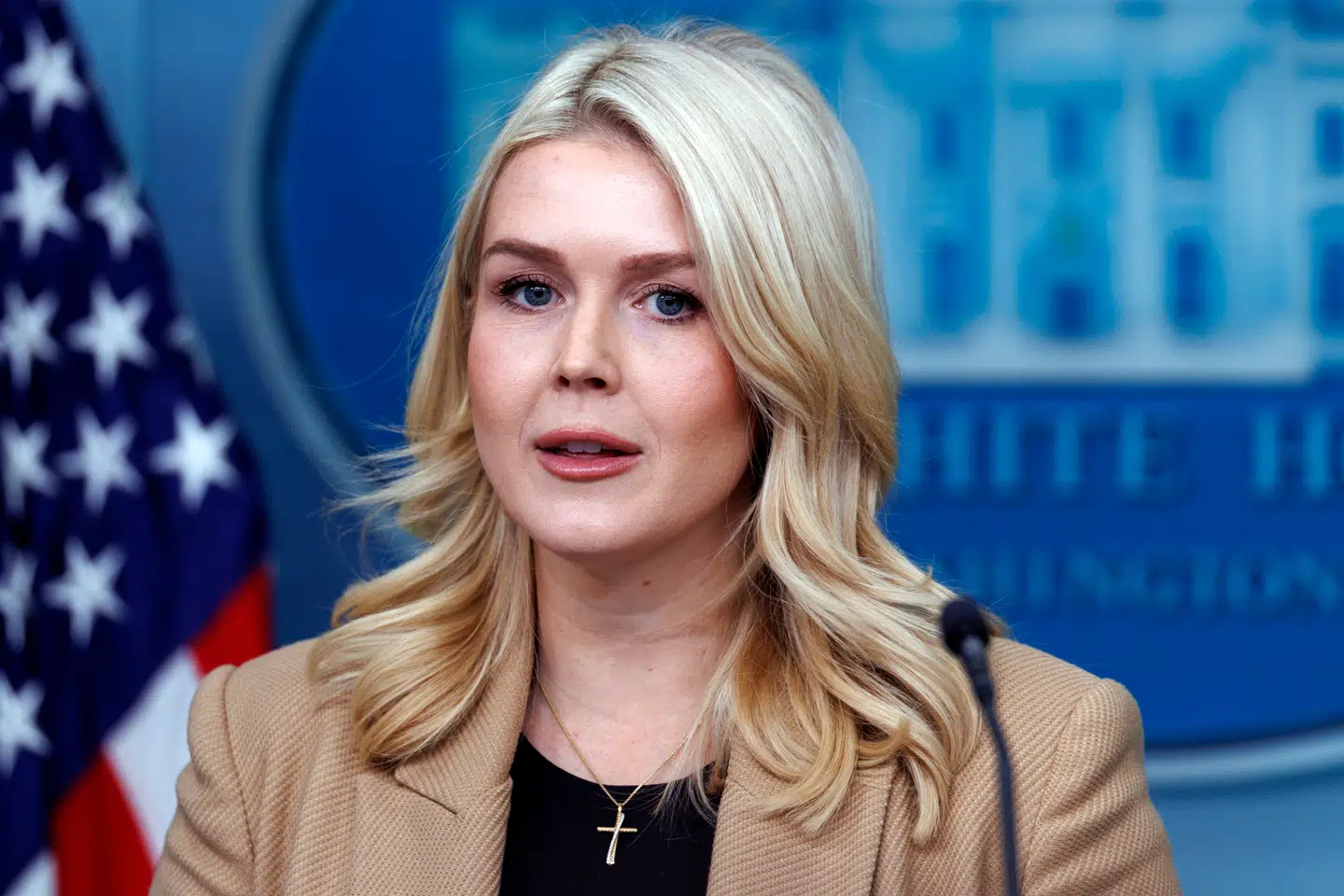 Karoline Leavitt ses her under et pressemøde i Det Hvide Hus den 15. januar.