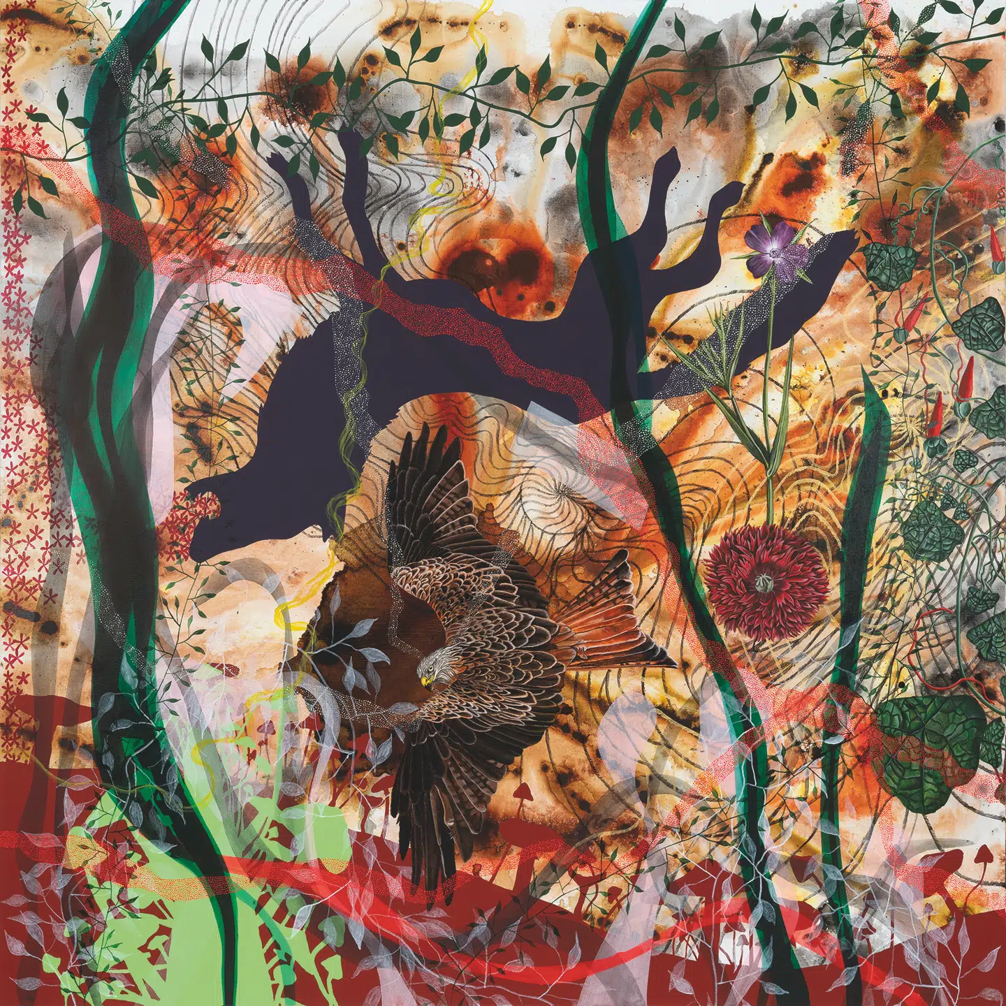 Engelske James Aldridge bor til dagligt i Sverige og har malet en vild og sammensat skovscene, der både er romantisk og moderne.