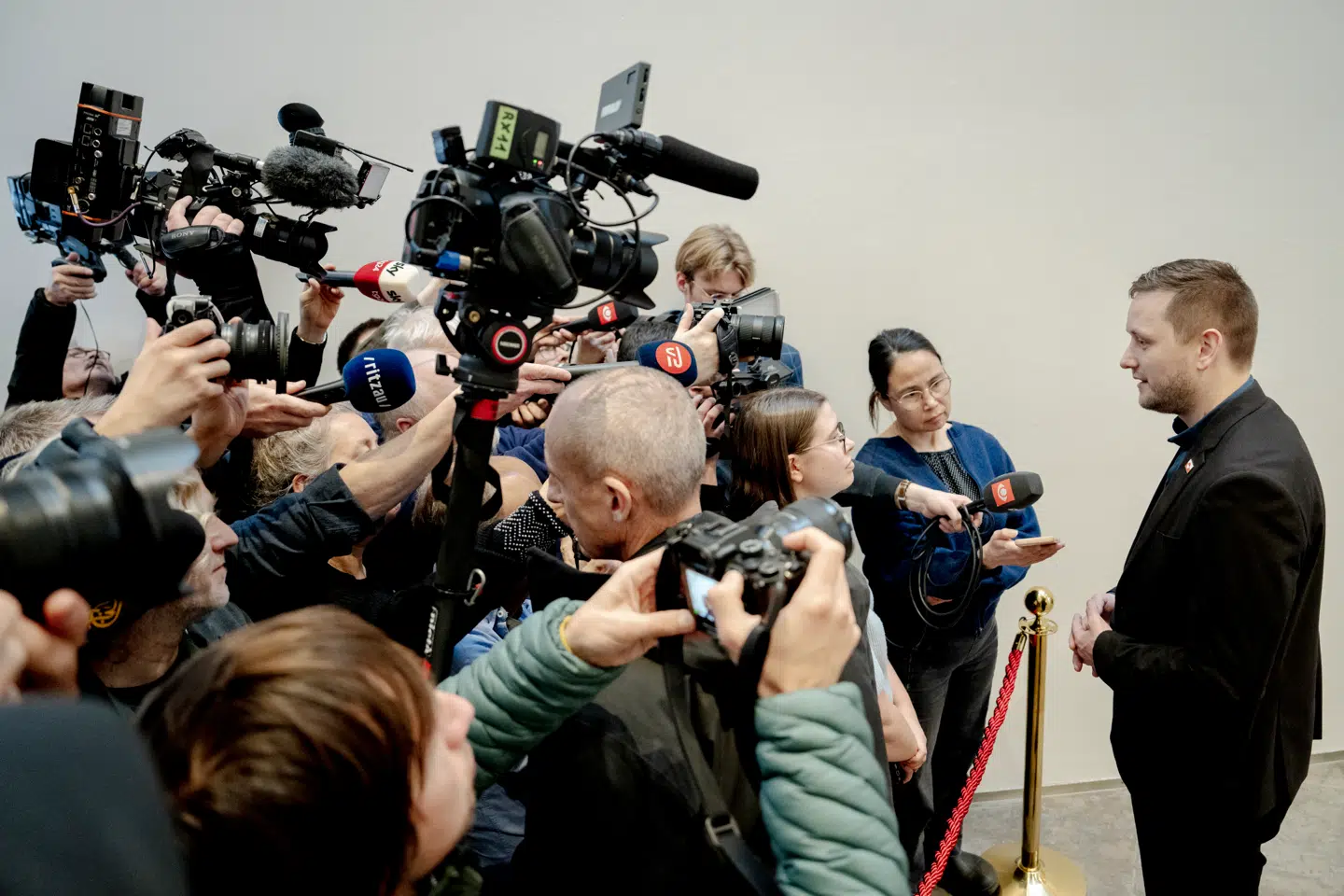 Grønlands regeringsleder Jens-Frederik Nielsen møder pressen efter pressemøde for den udenlandske presse i kulturhuset Katuaq i Nuuk, Grønland, torsdag den 22. januar 2026.. (Foto: Mads Claus Rasmussen/Ritzau Scanpix)