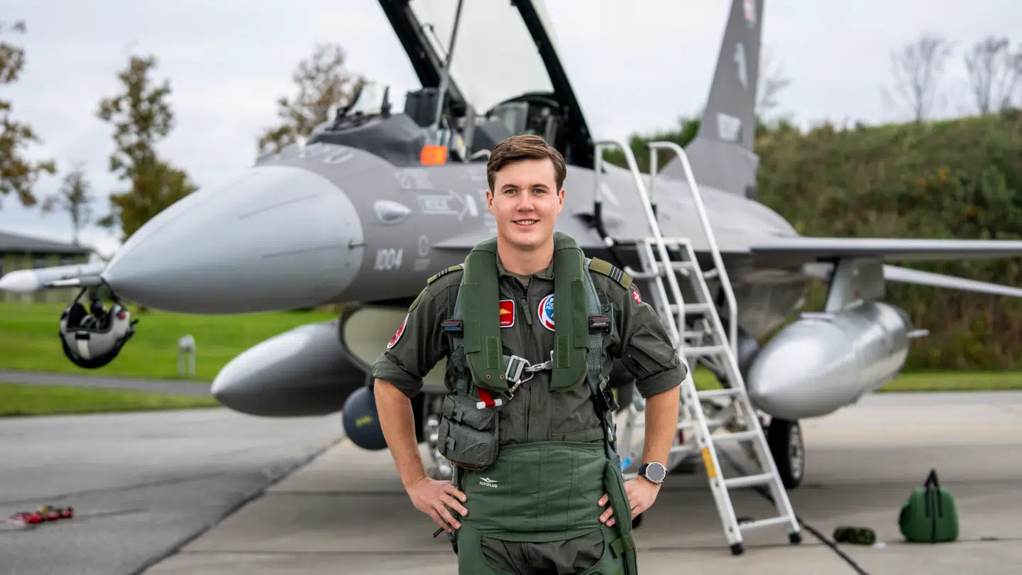 Kronprins Christian fløj med ombord på F-16-fly fra Skrydstrup Flyvestation sidste år.