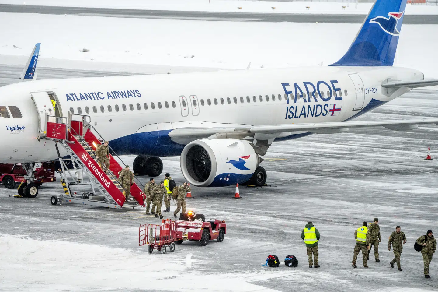 Flere danske soldater ankom mandag til Grønlands hovedstad, Nuuk. Forsvaret har den seneste uge etableret flere midlertidige militære områder både i Nuuk og nu også i Kangerlussuaq. (Arkivfoto).