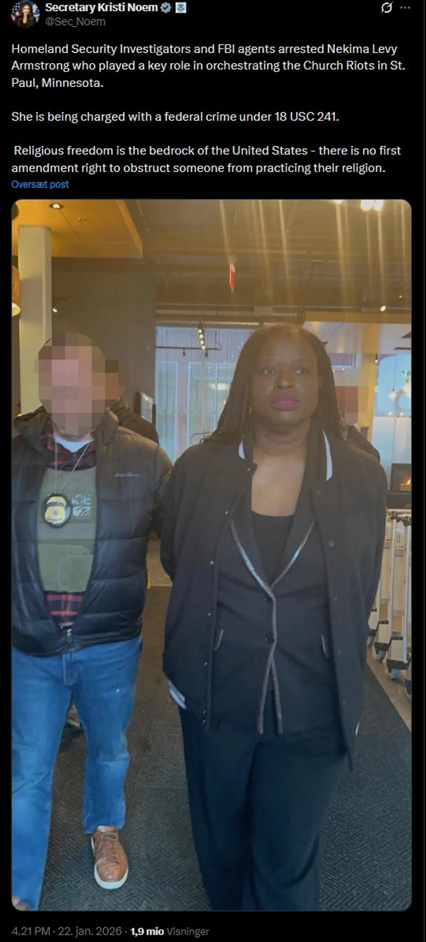 Her ses det billede, som Kristi Noem delte torsdag klokken 16.21.
