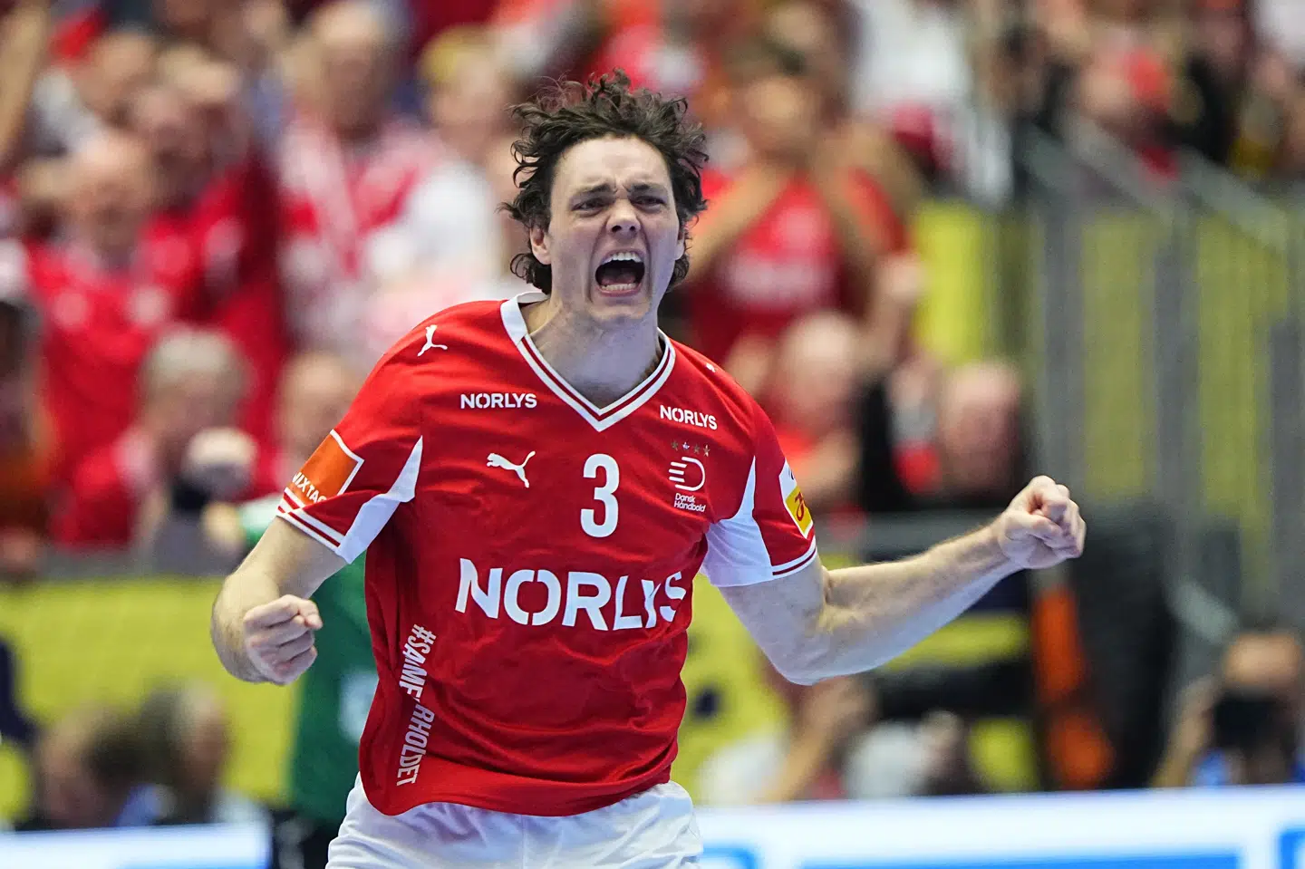 Niclas Kirkeløkke skriger sin glæde ud efter en scoring mod Spanien.