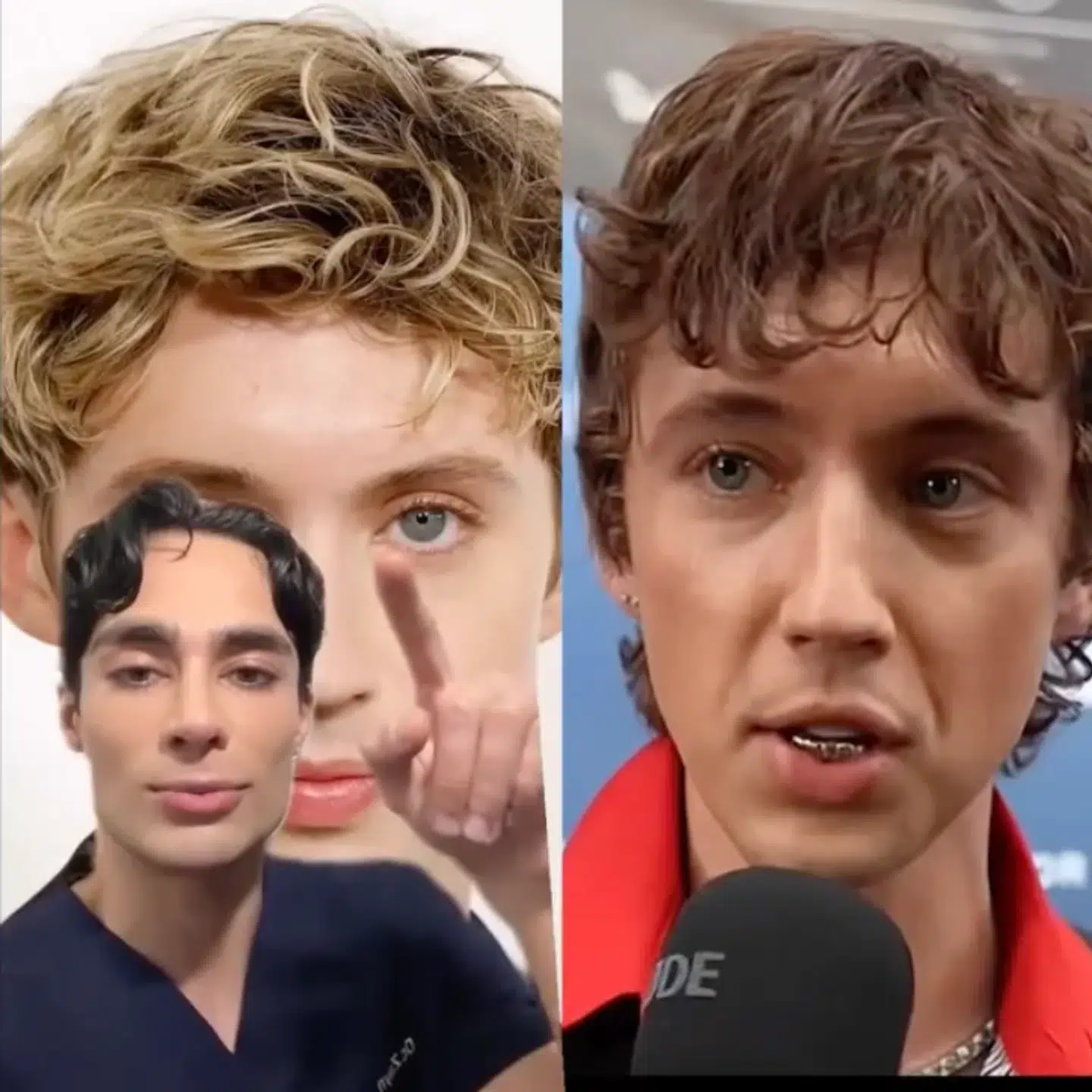 Her set et stillbillede fra den video, Zayn Khalid Majeed (i forgrunden) lagde ud, hvori han gennemgår Troye Sivans ansigt (han ses i baggrunden).