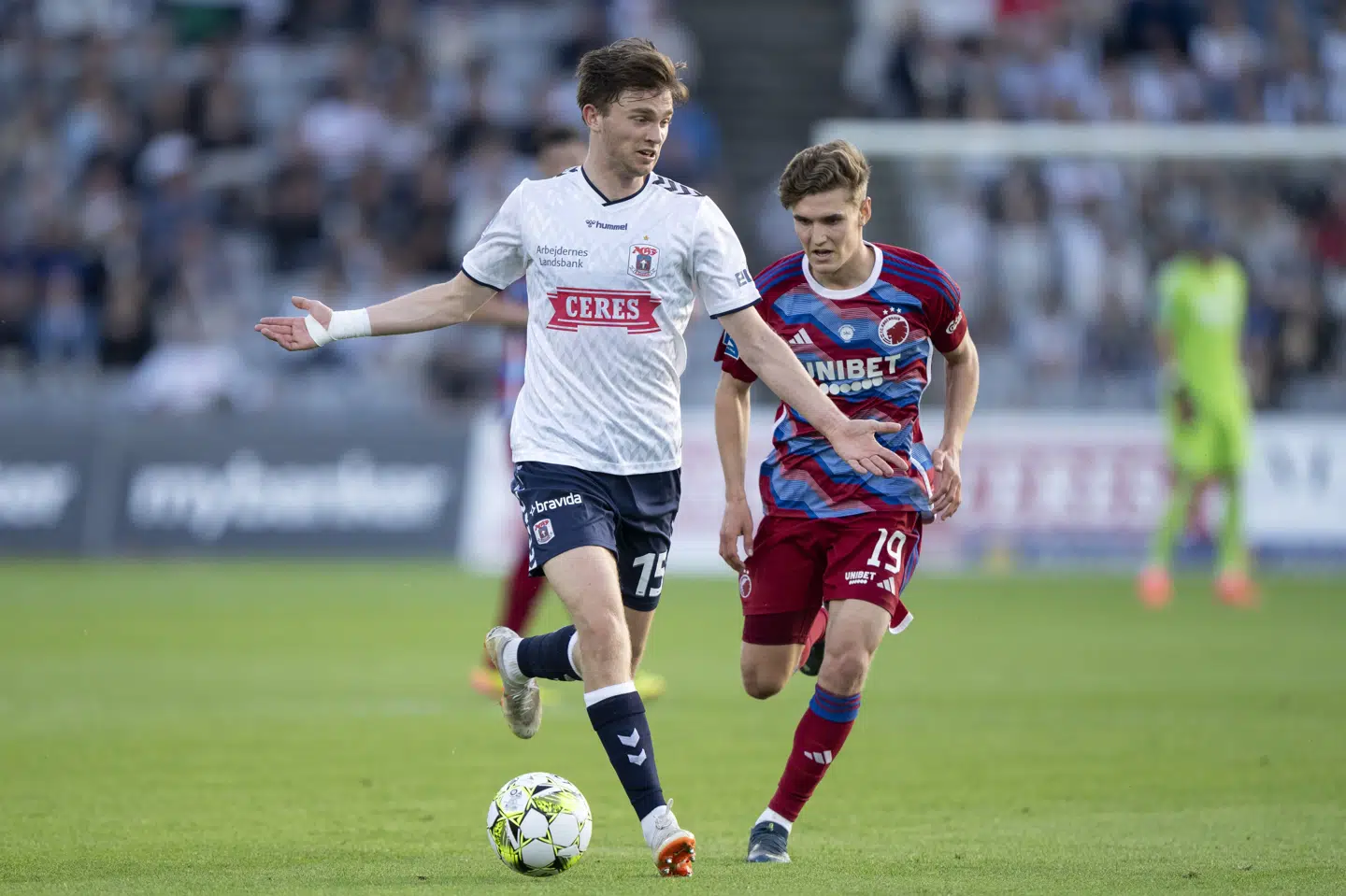 Magnus Knudsen spillede 36 kampe for AGF i 2023/24-sæsonen. (Arkivfoto).