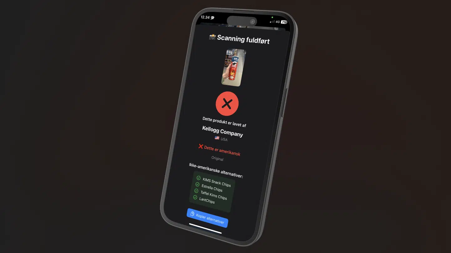 Appen fortæller, hvorvidt en vare er lavet i USA eller ej.