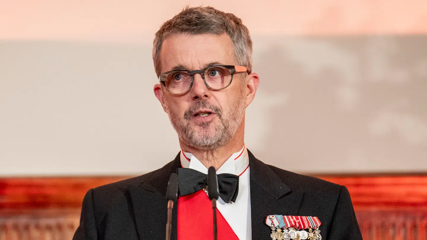 Kong Frederik under sin tale ved statsbesøget i Letland sidste år.