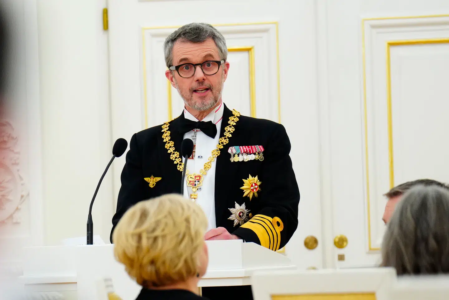 Kong Frederik under sin tale ved statsbanket på præsidentpaladset i Litauens hovedstad Vilnius onsdag aften.