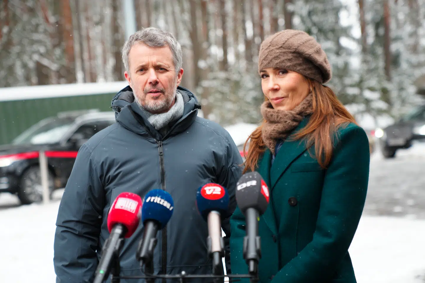 Kong Frederik og dronning Mary holdt en kort presseseance i forbindelse med statsbesøget i Litauen.
