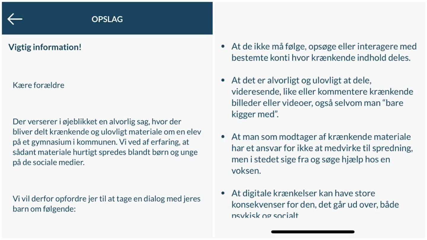Sådan lød den besked, som blev sendt ud til forældre i Gentofte Kommune på Aula.