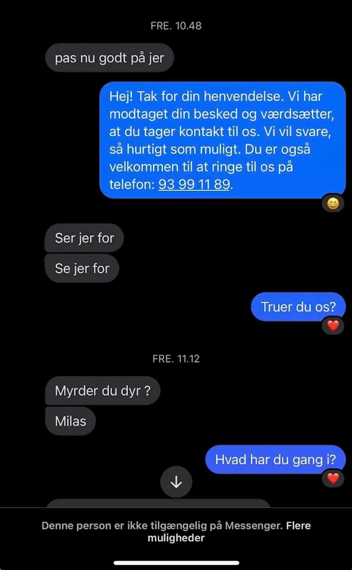 Parrets søn, Milas, blev også truet.
