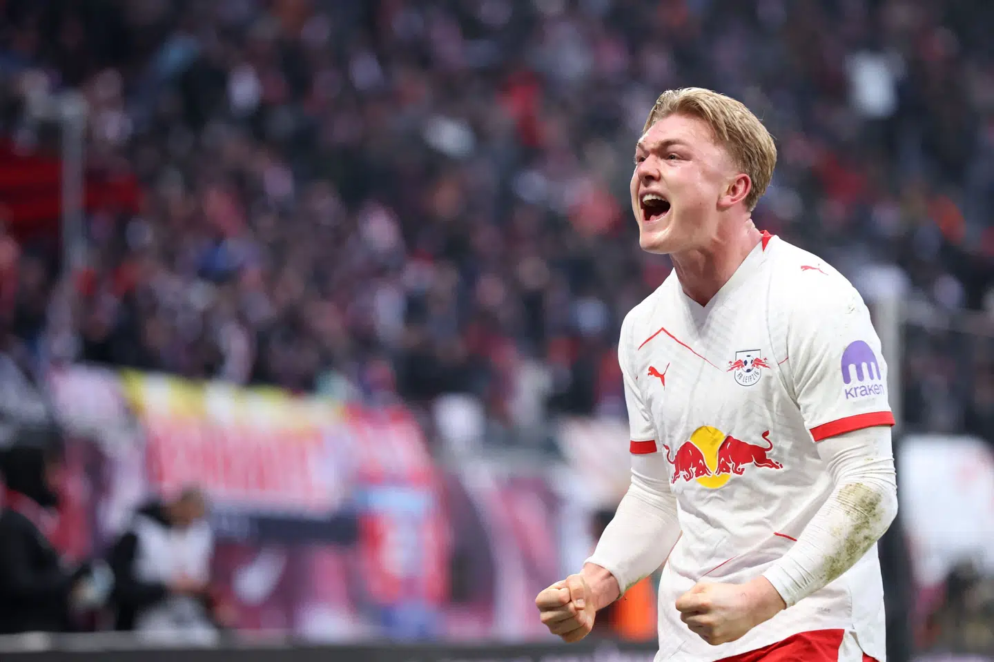 Conrad Harder jubler efter sin 1-0-scoring mod Mainz, men den rakte ikke til hverken sejr eller point.