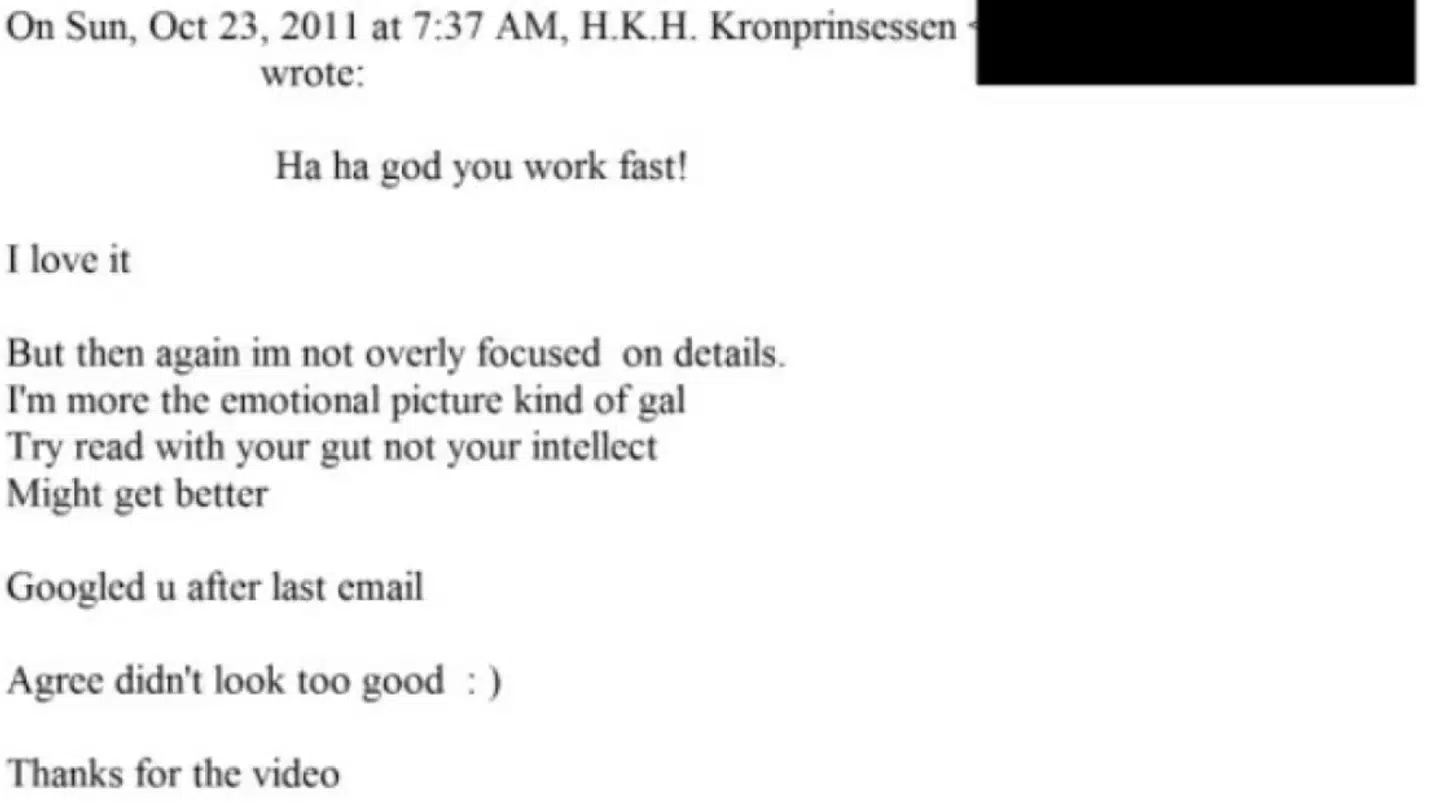 Her er den e-mail, Mette-Marit sendte til Jeffrey Epstein tidligt om morgenen den 23. oktober 2011.