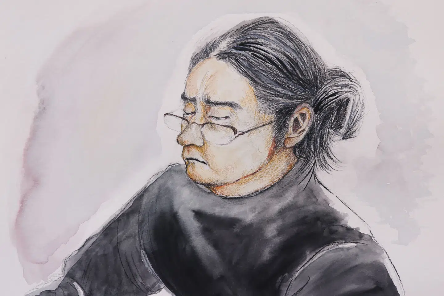 Et tegning viser Tetsuya Yamagami under retsmødet i den japanske by Nara den 21. januar. Her blev han idømt livstid for drabet på den tidligere japanske premierminister Shinzo Abe. (Arkivfoto).