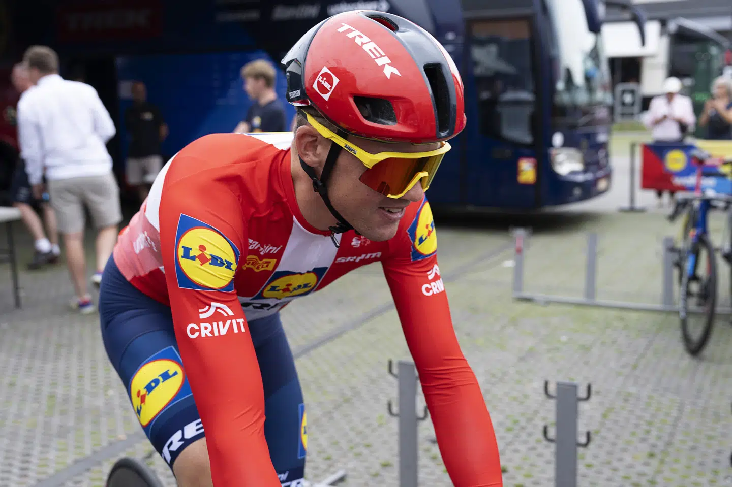 Mads Pedersen, der vandt 2025-udgaven af Danmark Rundt, gjorde sidste år klar til løbets enkeltstartsetape i og omkring Kerteminde. I dette års udgave er der ingen tidskørsel. (Arkivfoto).