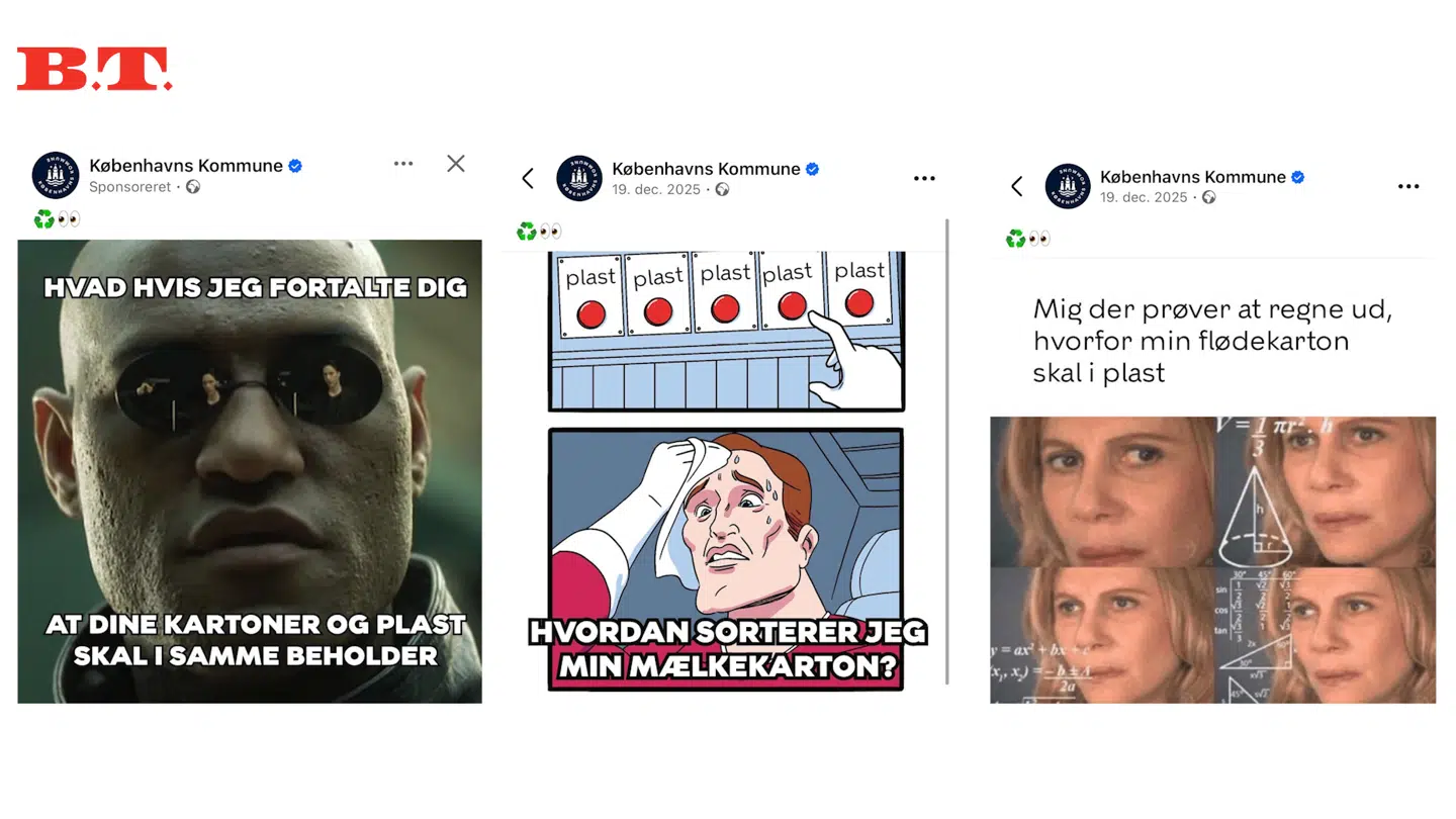 Her er tre af de famøse memes, som du måske har set på Instagram og Facebook. Foto: Aktindsigt fra Københavns Kommune.