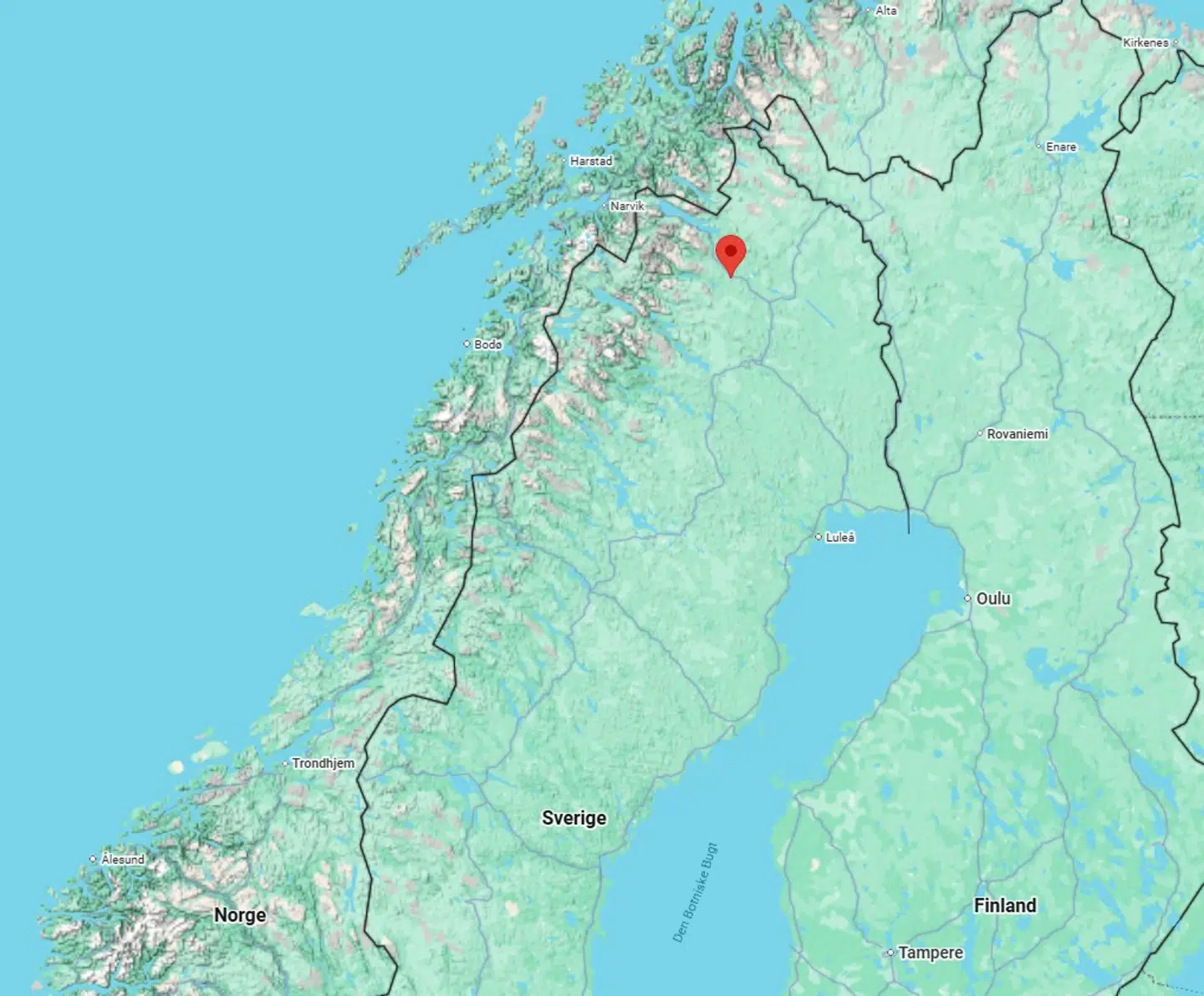 Kiruna ligger i det nordlige Sverige. Det er her eftersøgningsarbejdet er i gang.