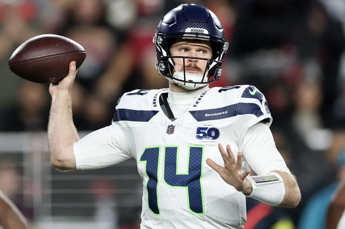 Sam Darnold fik i marts sidste år en treårig kontrakt hos Seattle Seahawks og sikrede sig selv en indtjening på over 600 millioner kroner over hele aftaleperioden. (Arkivfoto).