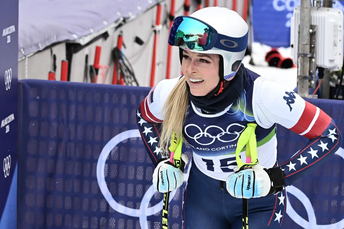 Lindsey Vonn var glad og tilfreds, da hun trænede fredag forud for søndagens styrtløb. Amerikaneren endte dog med at styrte og udgå i søndagens OL-styrtløb. (Arkivfoto).