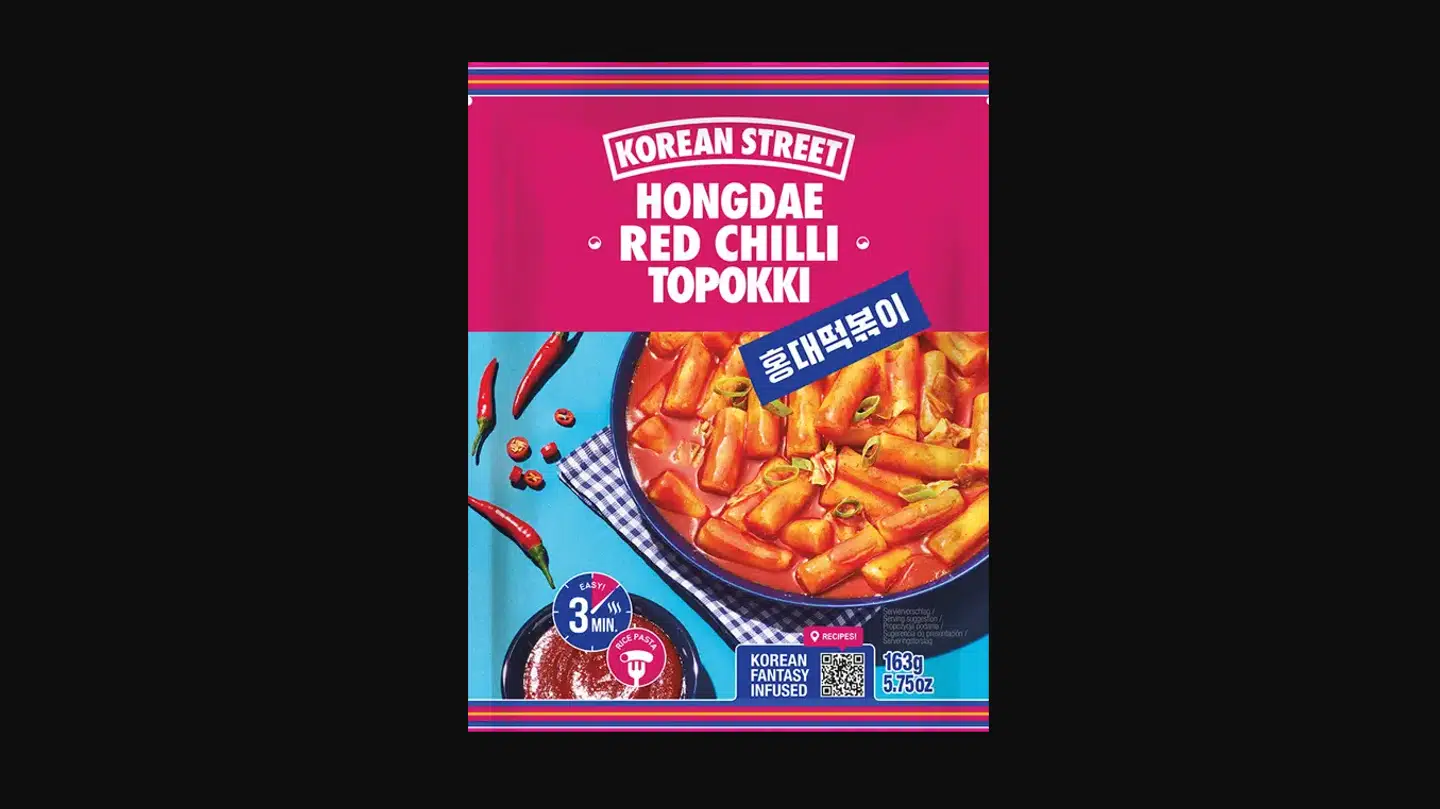 Billede af det tilbagekaldte produkt: Korean Street Topokki (sweet-spicy).