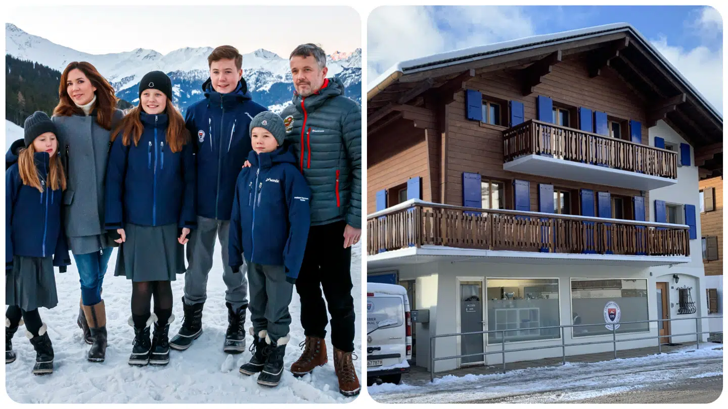Tilbage i starten af januar 2020 stillede daværende kronprins Frederik og kronprinsesse Mary op foran pressen, da de kongelige børn havde deres første skoledag på den internationale skole i Verbier. Fotos: Valentin Flauraud/EPA/Ritzau Scanpix og Silla Bakalus