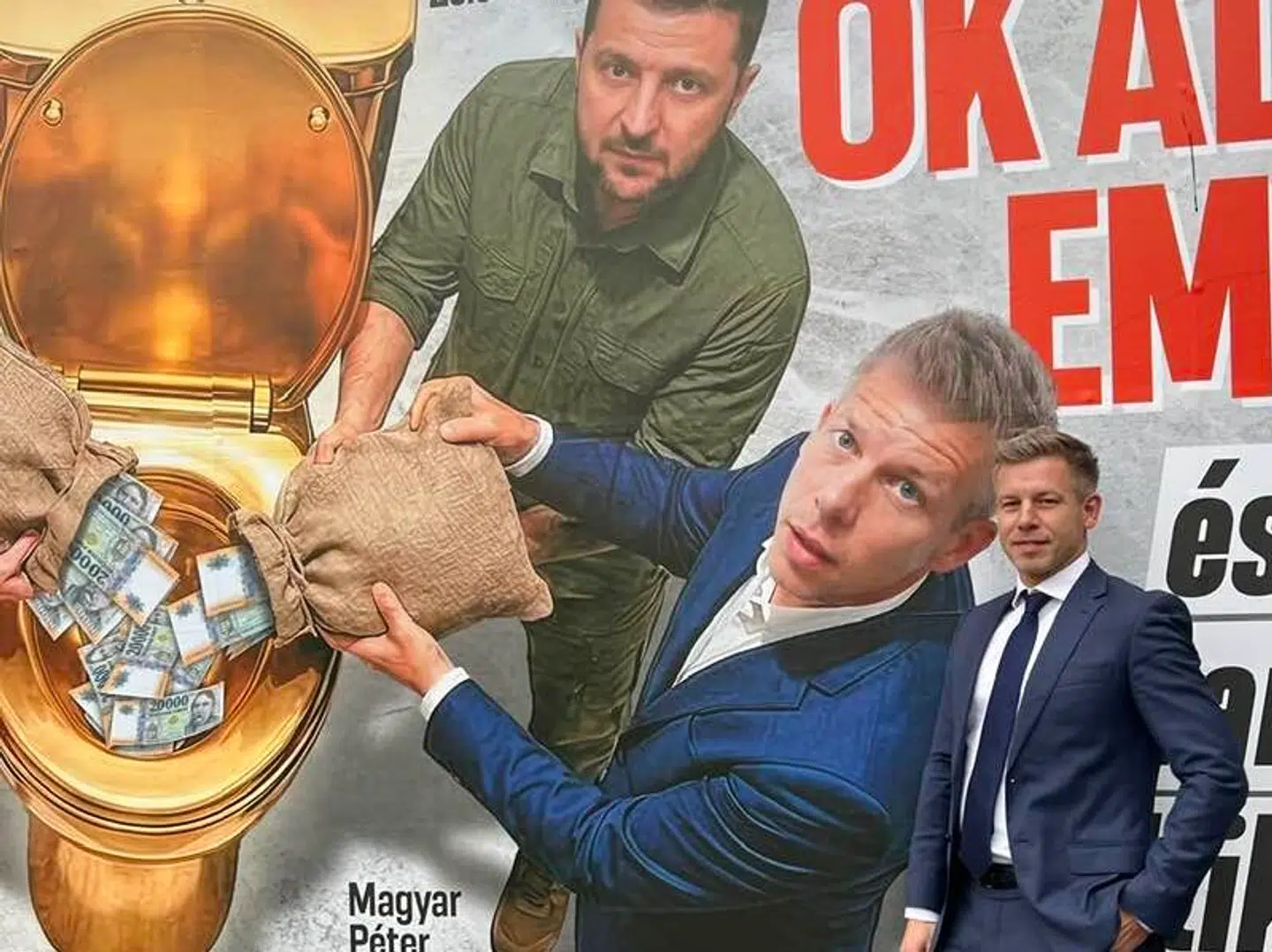 Valgkampen i Ungarn er allerede beskidt. Det viser en af de plakater, som Viktor Orbáns parti, Fidesz, har fået lavet om oppositionslederen Péter Magyar.